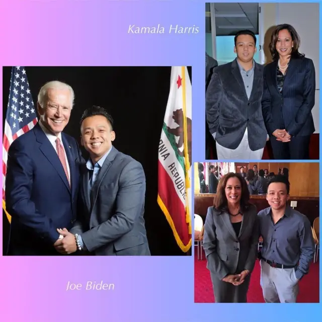 Ông Andy Dương chụp ảnh cùng Tổng thống Mỹ Joe Biden và Phó Tổng thống Kamala Harris