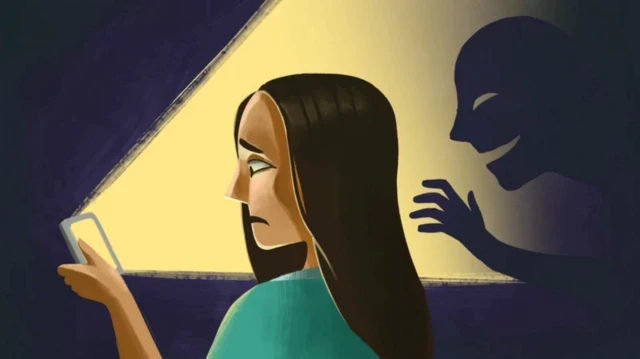 Ilustrasi pelecehan seksual pada mahasiswa lewat pesan daring.
