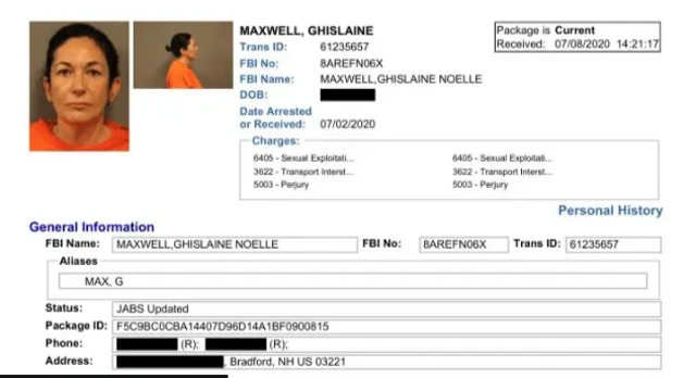 ملف يعود لعام 2020 به صور لماكسويل وهي ترتدي ما يبدو أنه سترة برتقالية اللون، ترتديها النزيلات بالسجن.