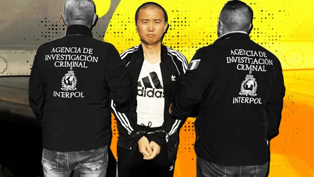Egy szerkesztett képen Zhang Zhidong látható bilincsben, egy repülőgép előtt. Sötét szabadidőruhát és fehér Adidas felsőt visel. A kamerával szemben áll, míg a két oldalán álló rendőrtisztek a kamerának háttal láthatók. A kép hátterén sárga árnyékolás van.