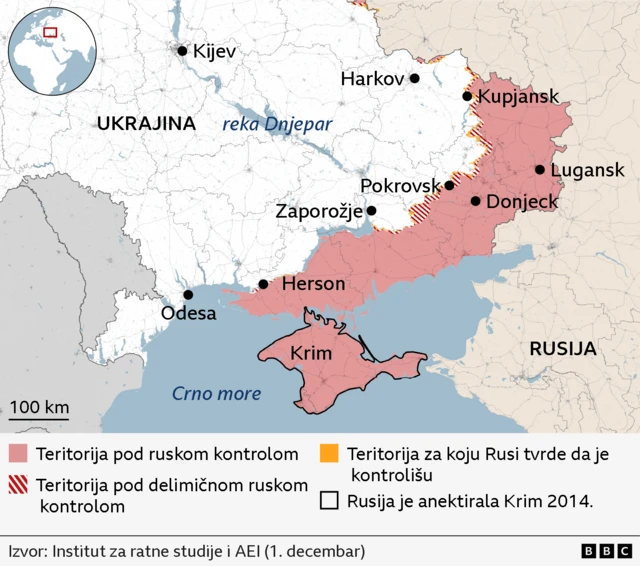Mapa pokazuje koliko Rusija kontroliše ukrajinsku teritoriju
