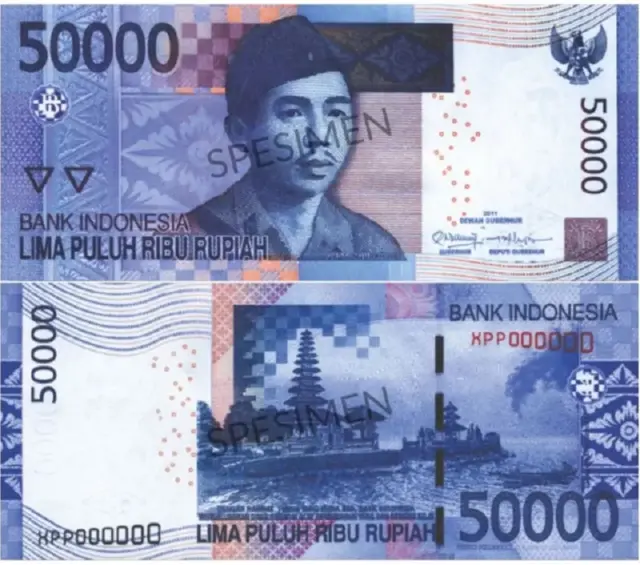 Uang kertas Indonesia dengan gambar candi Hindu di Bali