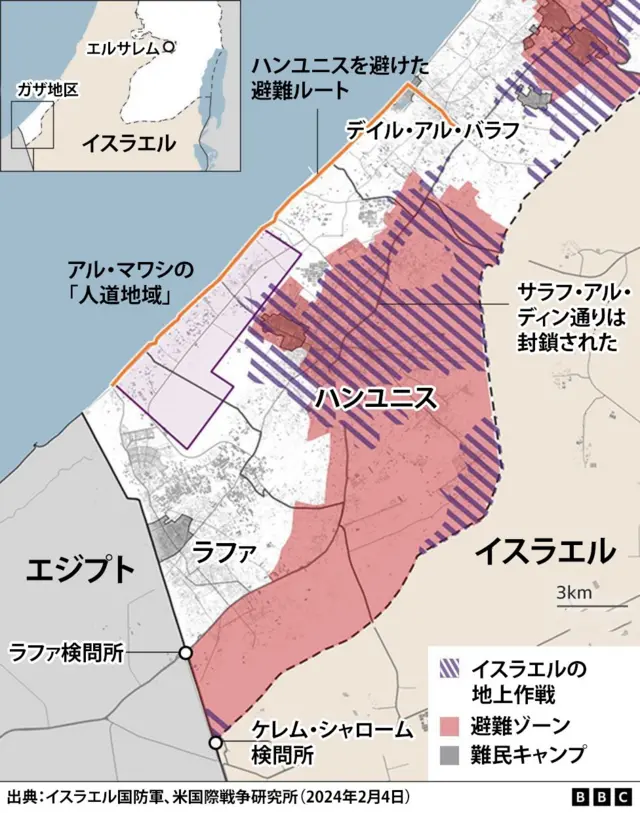 ガザ地区南部の地図