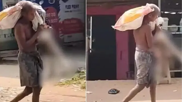 Ọkunrin kan to wọ sokoto penpe ru apo si ejika rẹ, tii se oku ẹgbọn rẹ