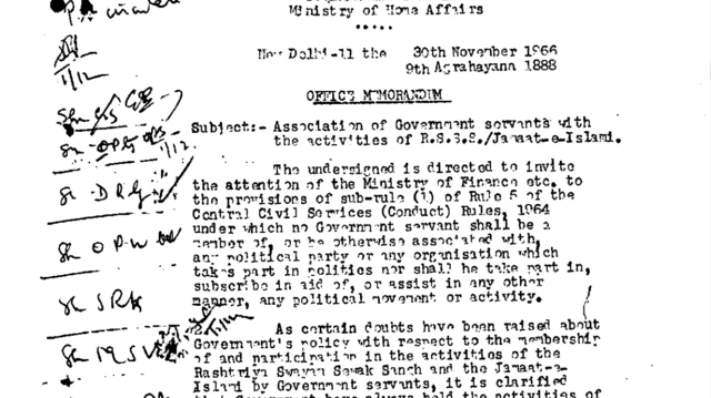 सरकारी कर्मचारियों पर आरएसएस से जुड़ने पर रोक लगाने वाला गृह मंत्रालय का 1966 का आदेश.