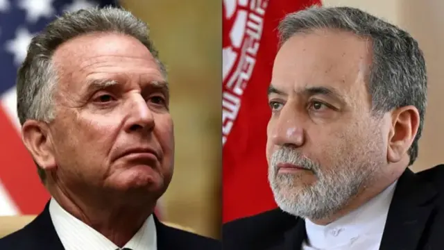 تصویری ساخته شده از ویتکاف، نماینده رئیس جمهور امریکا (در سمت چپ تصویر) و عباس عراقچی وزیر خارجه ایران (در سمت راست تصویر)