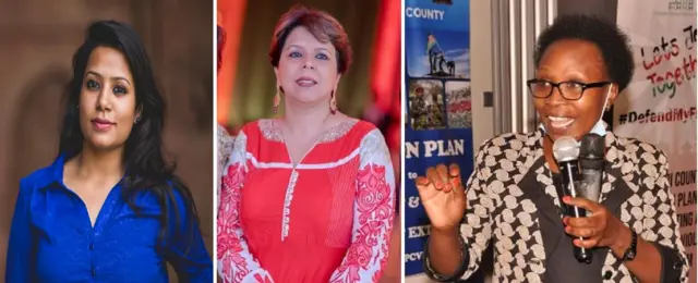 পুরুষ আন্দোলনের তিন নারী : বাঁদিক থেকে দীপিকা, নন্দিনী, রোজম্যারি