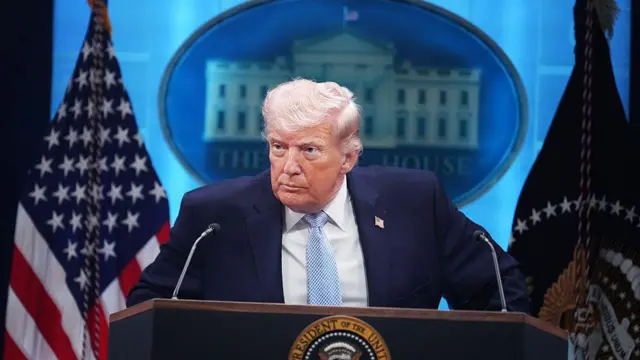 President Donald Trump conduct news conference for White House about di ongoing war for Iran on Monday, April 6, 2026.