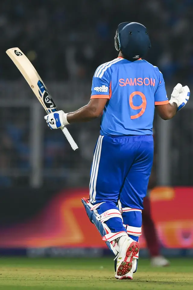 संजू सॅमसन सुपर एटच्या अखेरच्या लढतीत भारताच्या वेस्ट इंडीजवरील विजयाचा शिल्पकार ठरला.