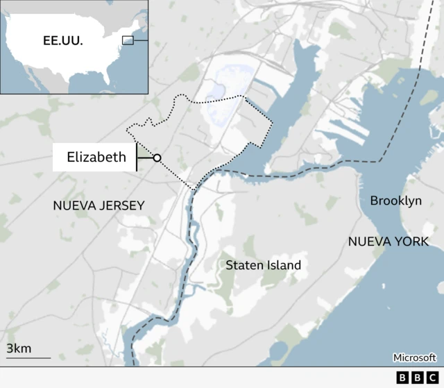 Mapa que muestra la ubicación de Elizabeth.