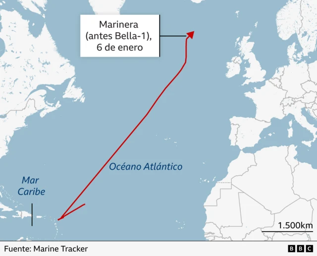 mapa que muestra la posible ubicación del marinera entre islandia y escocia. 
