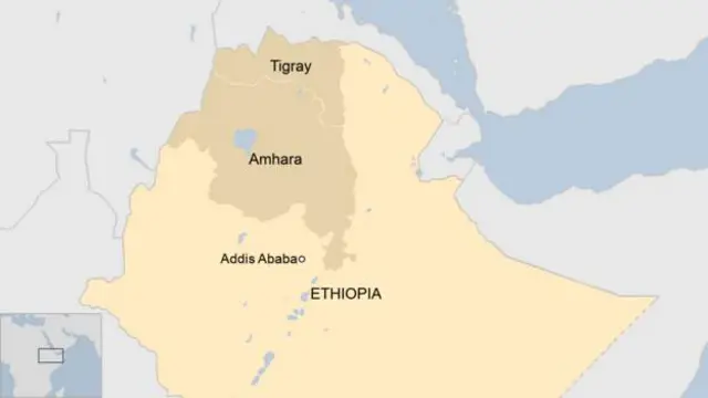 Ikarita ya Ethiopia igaragaza Tigray na Amhara