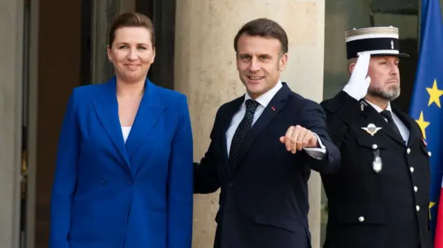 French President Emmanuel Macron welcomes Denmark s Prime Minister Mette Frederiksen before an informal summit of European leaders to discuss the situation in Ukraine at The Elysee Presidential Palace in Paris on February 17, 2025. 