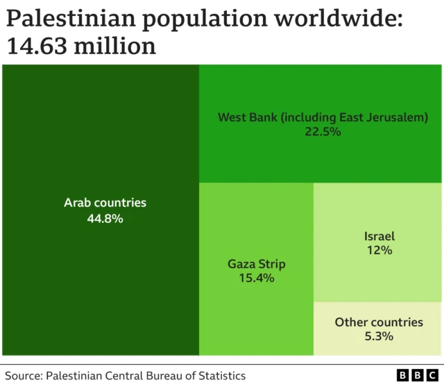 Graphic showing the distribution of Palestinian population worldwide
