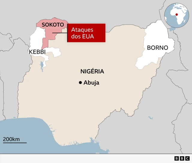 Mapa da Nigéria, com destaque para o estado de Sokoto