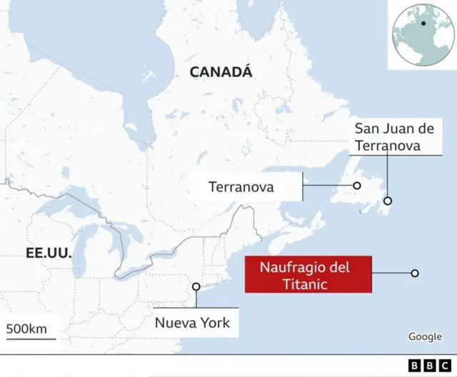 Gráfico del lugar donde se perdió el sumergible.