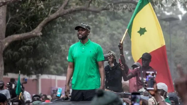 Shugaban 'yan adawa Ousmane Sonko a wani taro a Ziguinchor a ranar 24 ga Mayu, 2023.