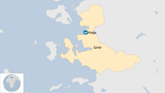 Aliağa'nın izmirin kuzeyinde olduğunu gösteren harita