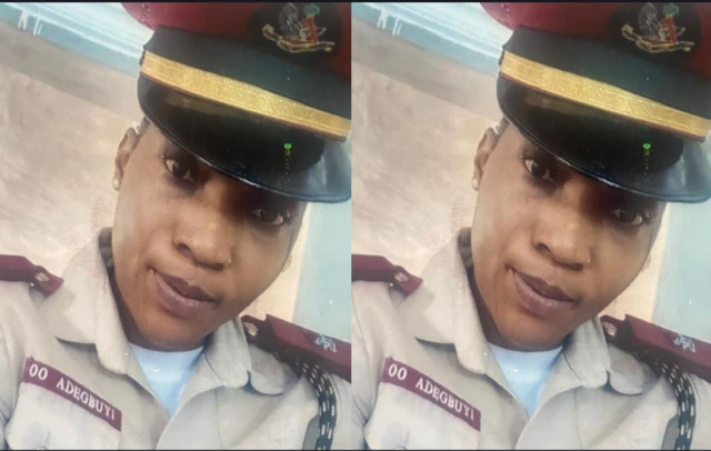 Olóògbé Oluwamayokun Adegbuyi ninu aṣọ iṣẹ ẹṣọ oju popo