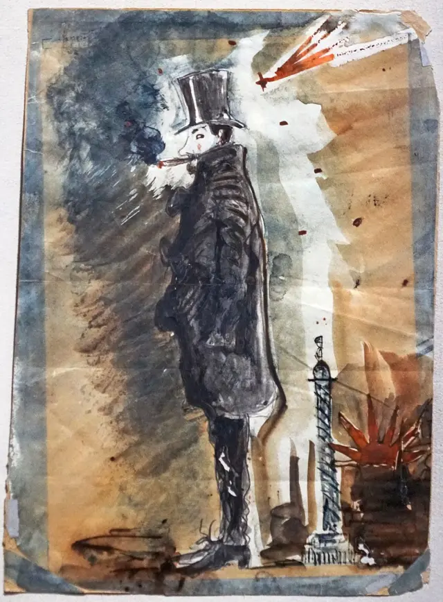 Baudelaire de cuerpo entero con cigarrillo de hachís