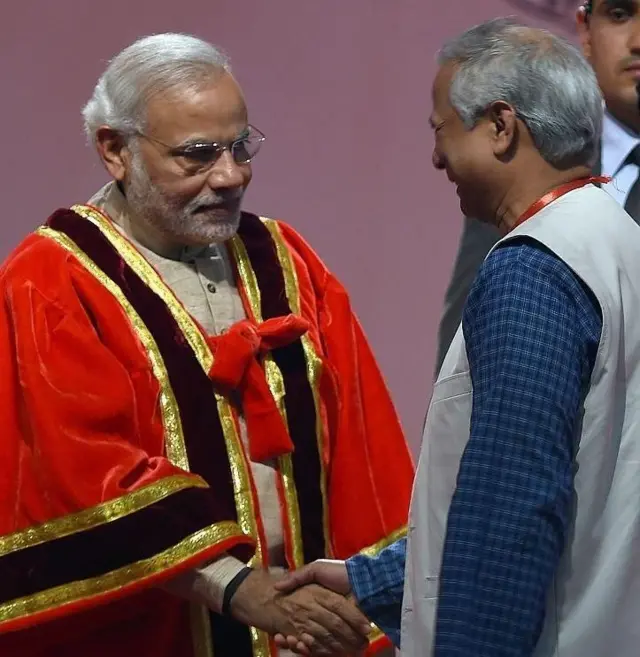 पंतप्रधान नरेंद्र मोदी आणि प्राध्यापक मोहम्मद युनूस