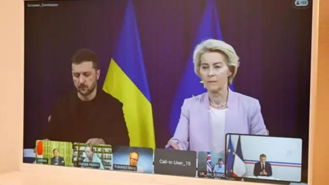 Зеленский и фон дер Ляйен на онлайн-конференции с другими европейскими лидерами