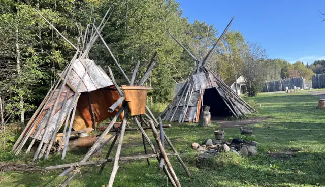 Bukkokin ƙabilar Ojibwe waɗanda ke kallon gaɓar tafkin Gichigame