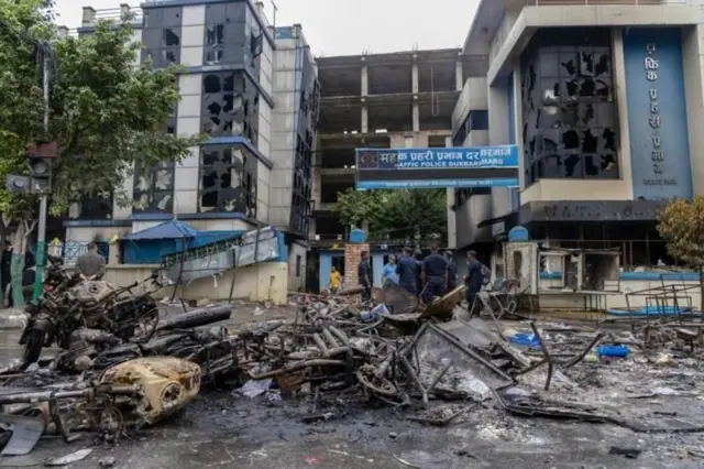 जेन जी आन्दोलनका क्रममा महानगरीय प्रहरी प्रभाग, दरबारमार्ग, काठमाण्डूमा भएको आगजनी