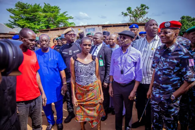 Benue Govnor Hyacinth Alia and some victims of the Benue attack