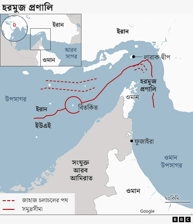 হরমুজ প্রণালী দিয়ে সারা বিশ্বের প্রায় ২০ শতাংশ তেল-গ্যাস পরিবহন হয়ে থাকে