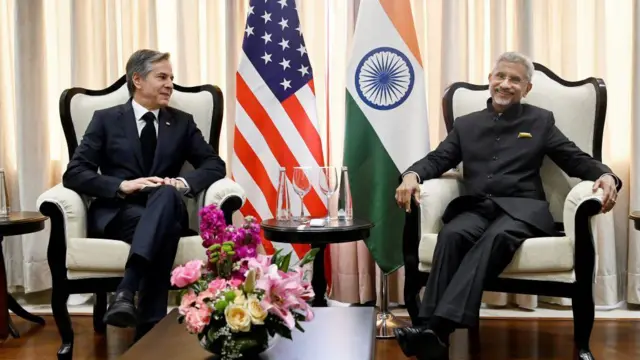 অ্যান্টনি ব্লিঙ্কেন ও এস জয়শঙ্কর। দিল্লি, মার্চ ২০২৩