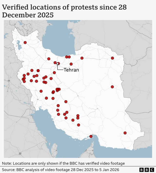 Эрондаги намойишлар кўламини акс эттирувчи харита.