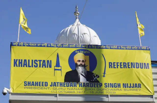 A banner of Hardeep Singh Nijjar 