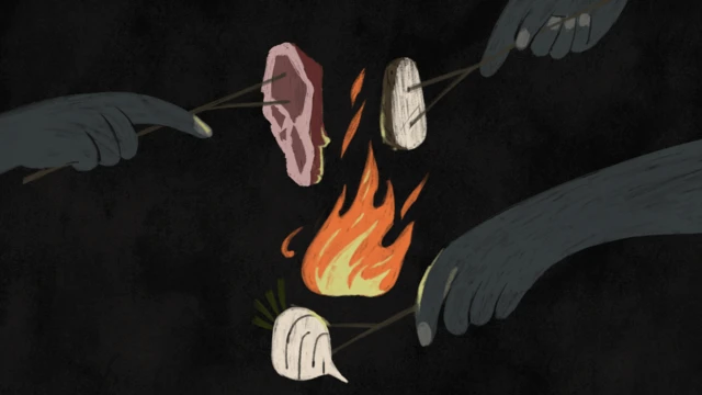 Ilustração de mãos cozinhando no fogo