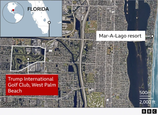 Peta lokasi upaya penembakan Donald Trump di Florida