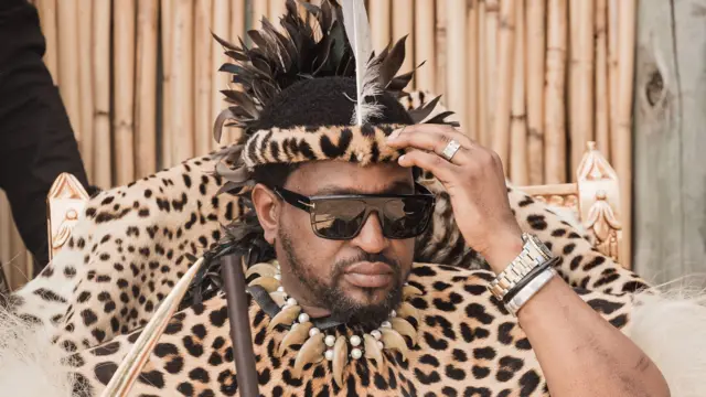 King Misuzulu kaZwelithini wear sunglasses and leopard print ceremonial clothing