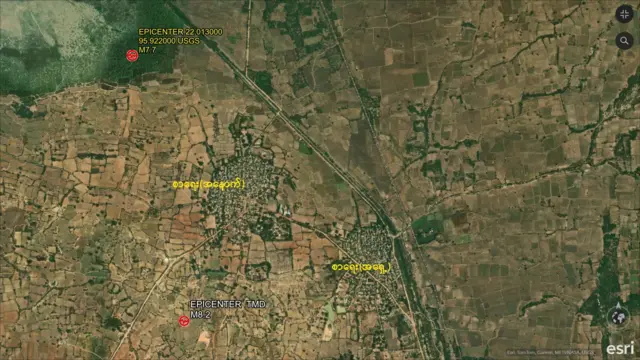 ငလျင် ဗဟိုချက် ပြတယ်တဲ့မြေပုံလို့ဆိုပြီး မိုးလေဝသ စောင့်ကြည့်လေ့လာသူ ဦးဝင်းနိုင်က သူ့ရဲ့ လူမှု ကွန်ရက်ပေါ်မှာ ရေးပါတယ်။ 