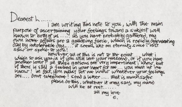 Una de las cartas de Eric Clapton a Pattie Boyd.