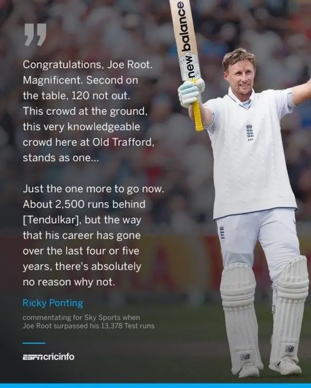 جو روٹ کے بارے میں رکی پونٹنگ نے کہا کہ اب ان کے سامنے صرف تنڈولکر کا ریکارڈ ہے