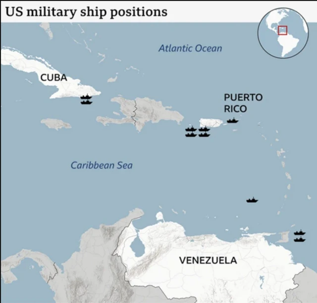 २३ अक्टोबरमा भूउपग्रहबाट देखिएका तस्बिरअनुसार हाल क्यारबियन क्षेत्रमा अमेरिकी जहाजहरू तैनाथ रहेको देखिन्छ