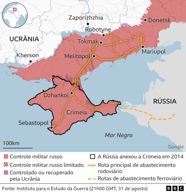 Mapa das rotasagen288 slotsuprimento russas no sul da Ucrânia