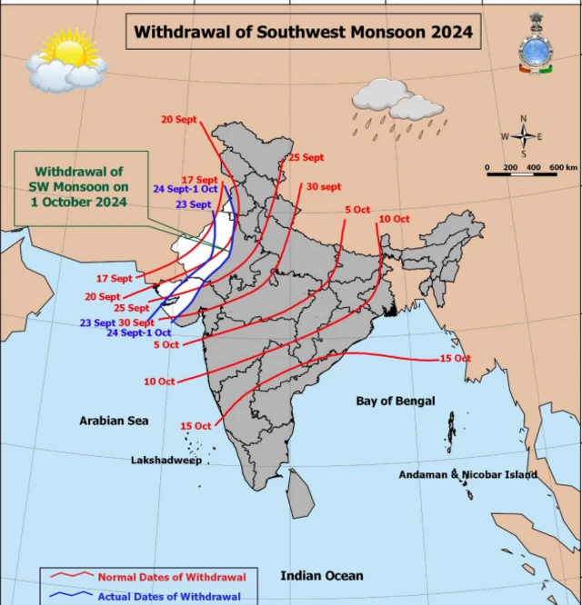 भारतबाट मनसुन बाहिरिन लागेको देखाउने तस्बिर