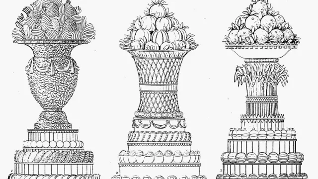 Una ilustración de pasteles meticulosamente creados para el libro de Carême Le Patissier Royal Parisien