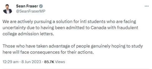 કેનેડાના ઇમિગ્રેશન મંત્રી શૉન ફ્રેજર