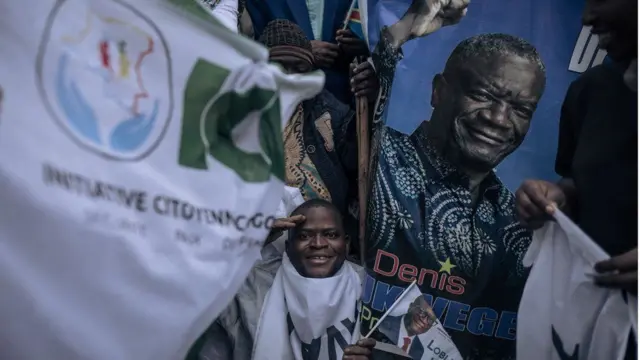 Supporters of Congolese doctor and presidential candidate Denis Mukwege attend one campaign rally for Bukavu, capital of South Kivu province, eastern Democratic Republic of Congo, on November 25, 2023. 