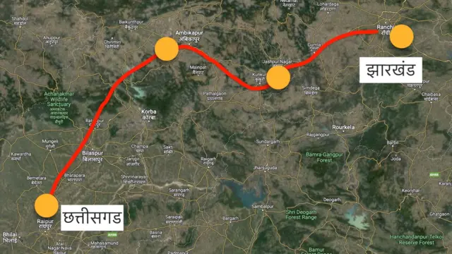 झारखंड आणि छत्तीसगडच्या जंगलपट्ट्यातल्या प्रवासाचा आमचा मार्ग. 