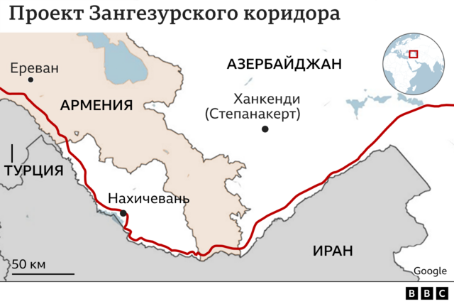 Карта с проектом Зангезурского коридора