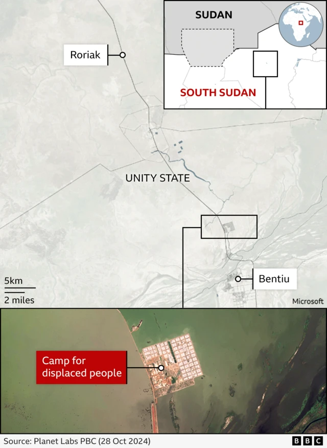 Ikarata ndondabihugu yerekana aho abataye izabo bacumbikiwe muri Unity State