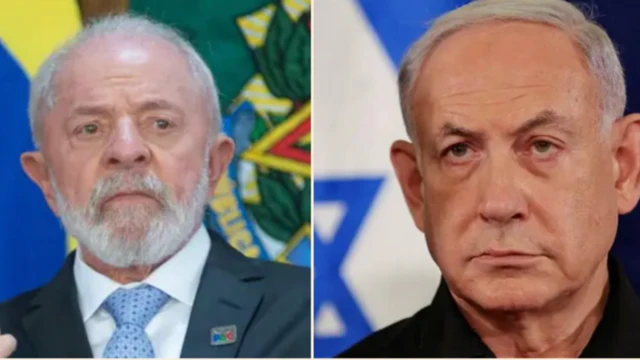 Colagem de Lula e Netanyahu
