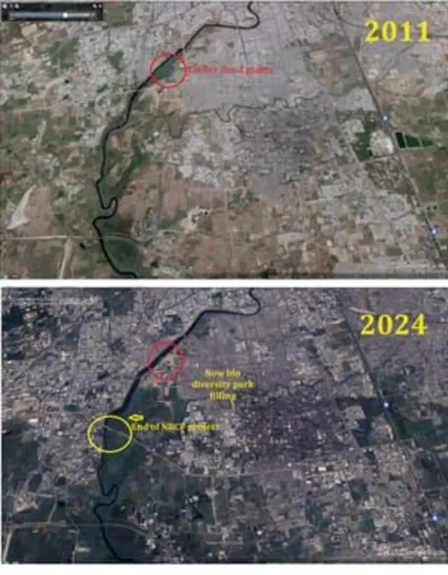 તસવીરમાં સ્પષ્ટ જોઈ શકાય છે કે કઈ રીતે બે દાયકામાં ખાડીઓમાં દબાણ થયું છે